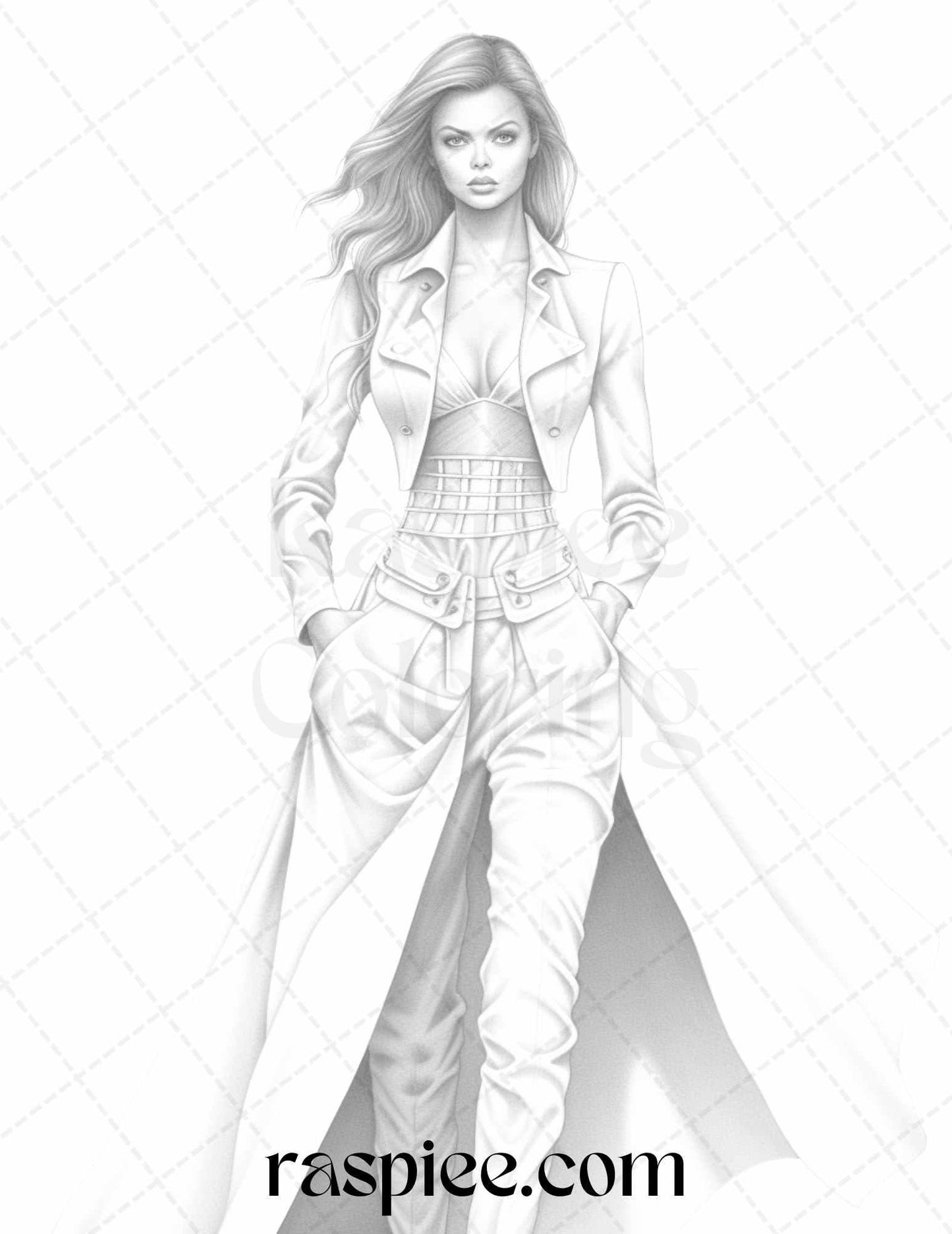 Fashion Show Grayscale Coloring Pages Printable for Adults, PDF File Instant Download