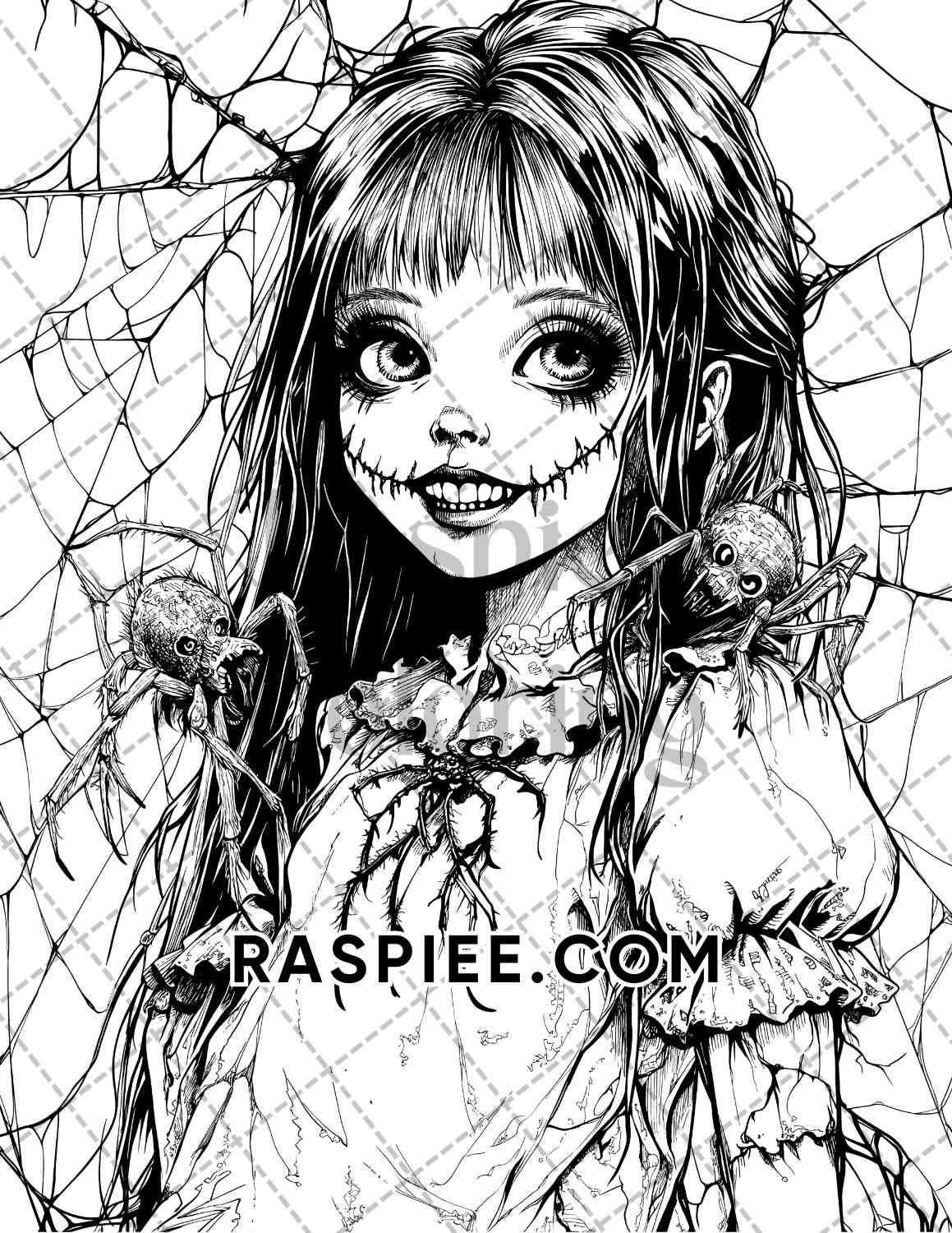 Haunted Dolls Halloween Horror Adult Coloring Pages Printable PDF Instant Download