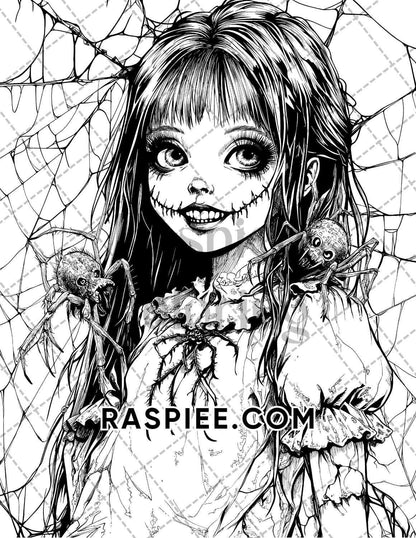 Haunted Dolls Halloween Horror Adult Coloring Pages Printable PDF Instant Download