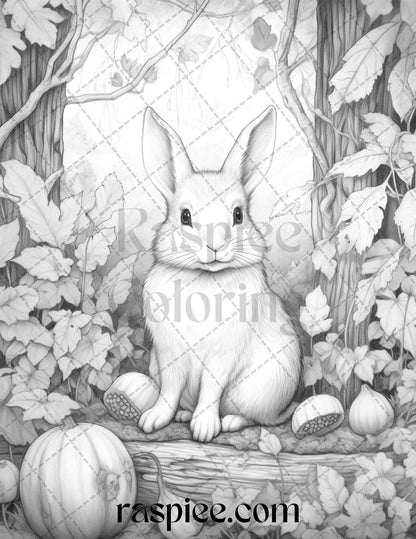 50 Rabbit Garden Grayscale Coloring Pages Printable for Adults, PDF File Instant Download