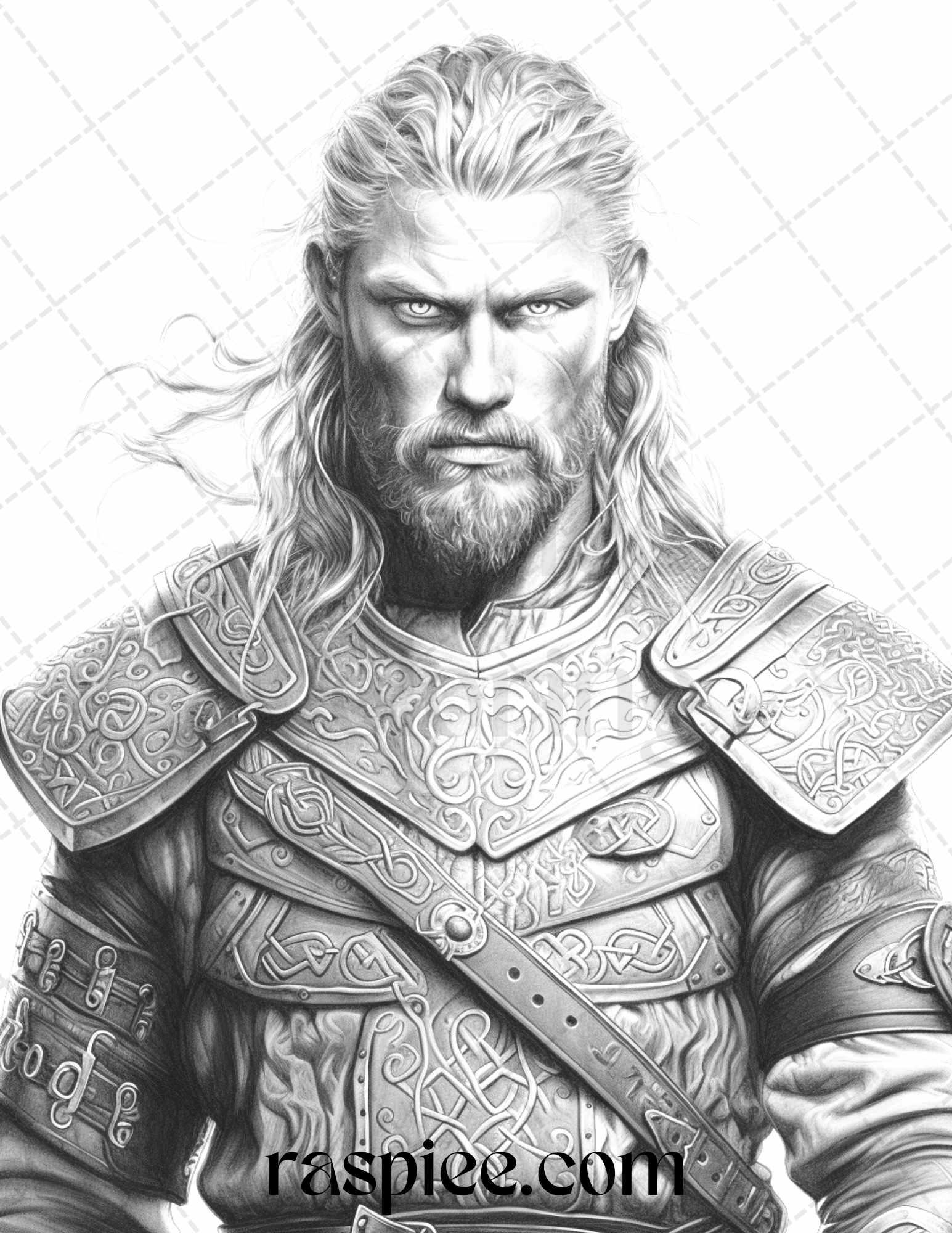 55 Viking Warriors Portrait Grayscale Coloring Pages Printable for Adults, PDF File Instant Download
