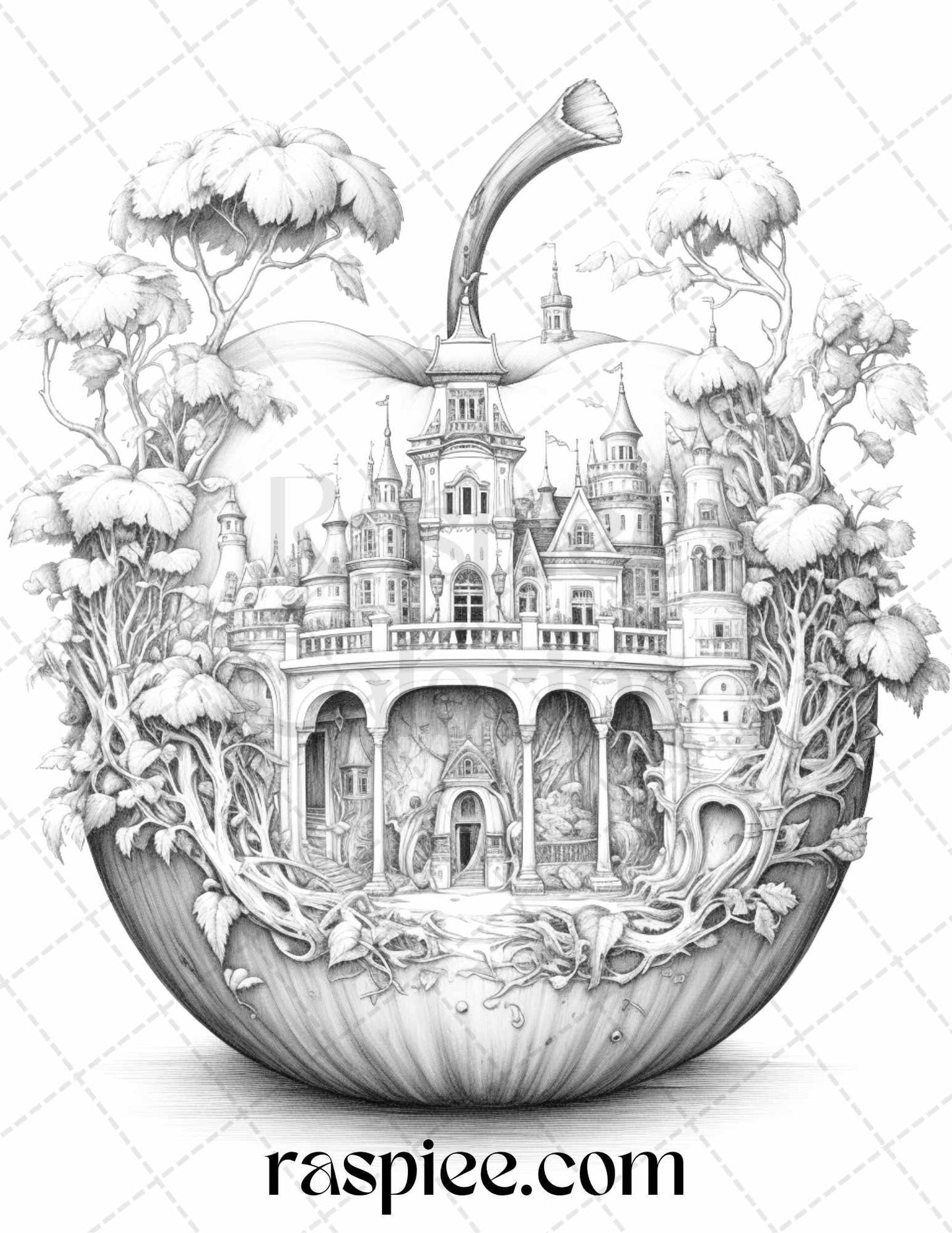 60 Miniworld in the Apple Grayscale Coloring Pages Printable for Adults, PDF File Instant Download