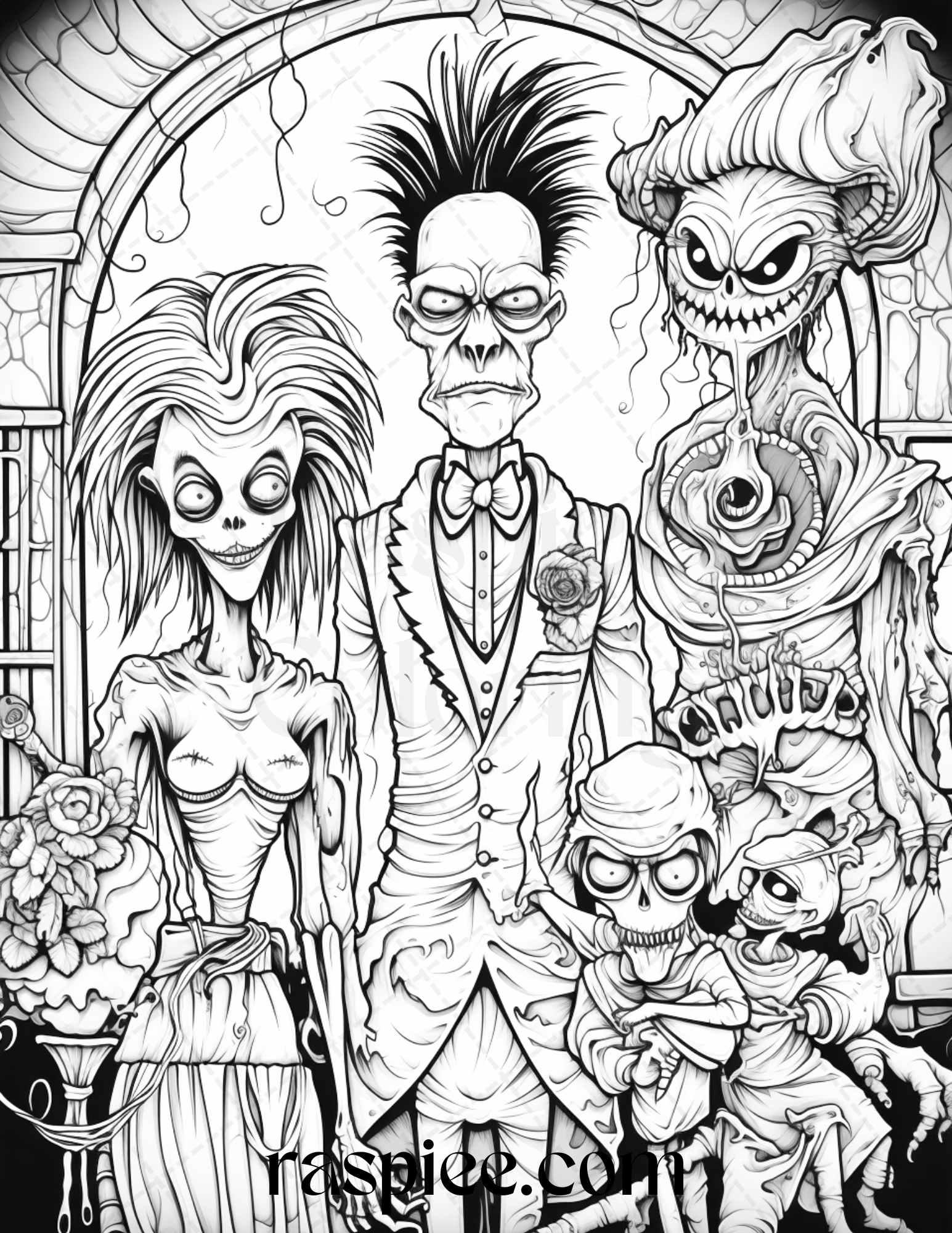 50 Monster Family Grayscale Coloring Pages Printable for Adults - Instant Download, Halloween Coloring Book, Fun and Spooky Designs