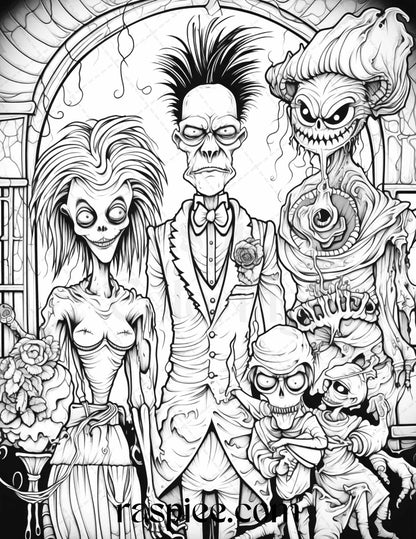 50 Monster Family Grayscale Coloring Pages Printable for Adults - Instant Download, Halloween Coloring Book, Fun and Spooky Designs