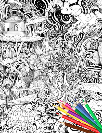 Psychedelic Trippy Coloring Book Printable for Adults, Grayscale Coloring Page, PDF File Instant Download