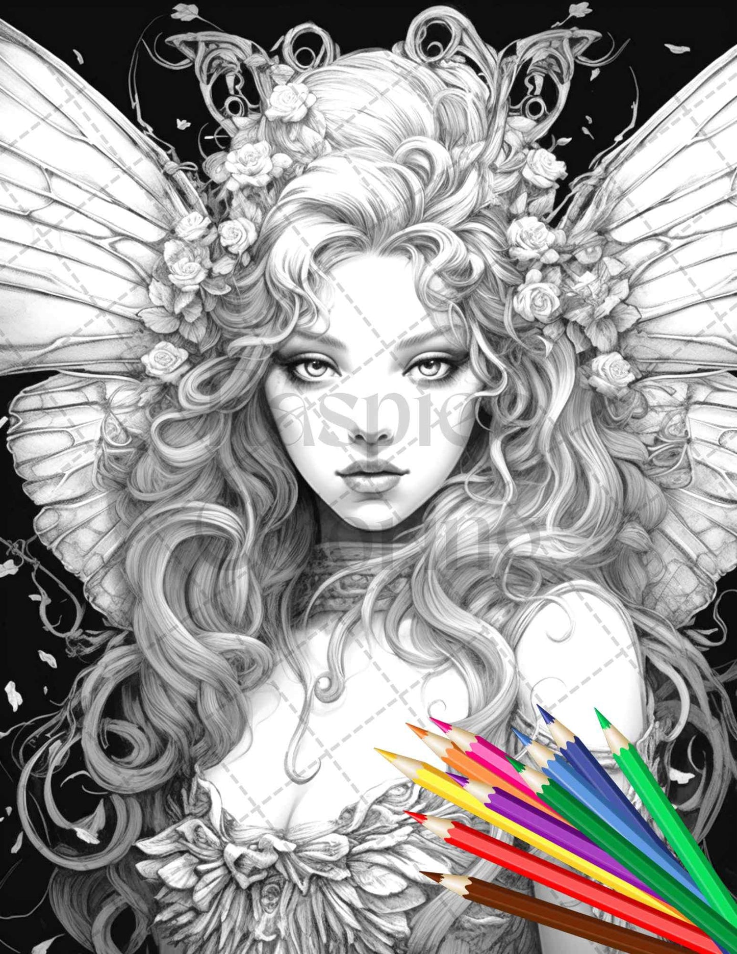 Beautiful Dark Fairy Grayscale Coloring Pages Printable for Adults, PDF File Instant Download