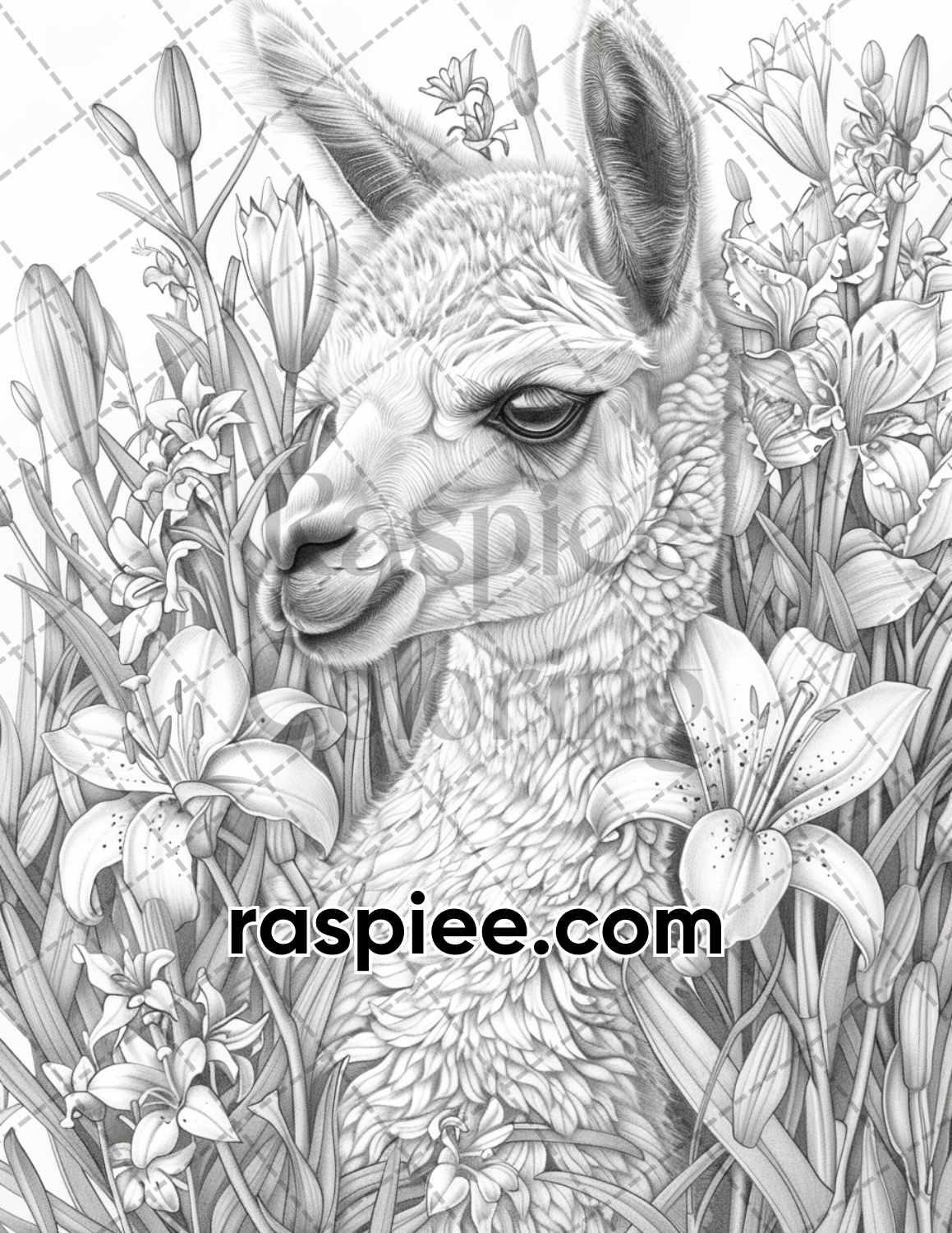 77 Baby Animals with Flowers Grayscale Adult Coloring Pages Printable PDF Instant Download