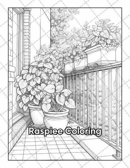50 Balcony Garden Adult Coloring Pages Printable PDF Instant Download