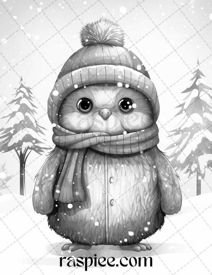 70 Christmas Critters Grayscale Coloring Pages Printable for Adults and Kids, PDF File Instant Download