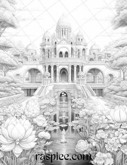 Mystical World Grayscale Coloring Pages Printable for Adults, Enchanting Fantasy Designs, PDF File Instant Download