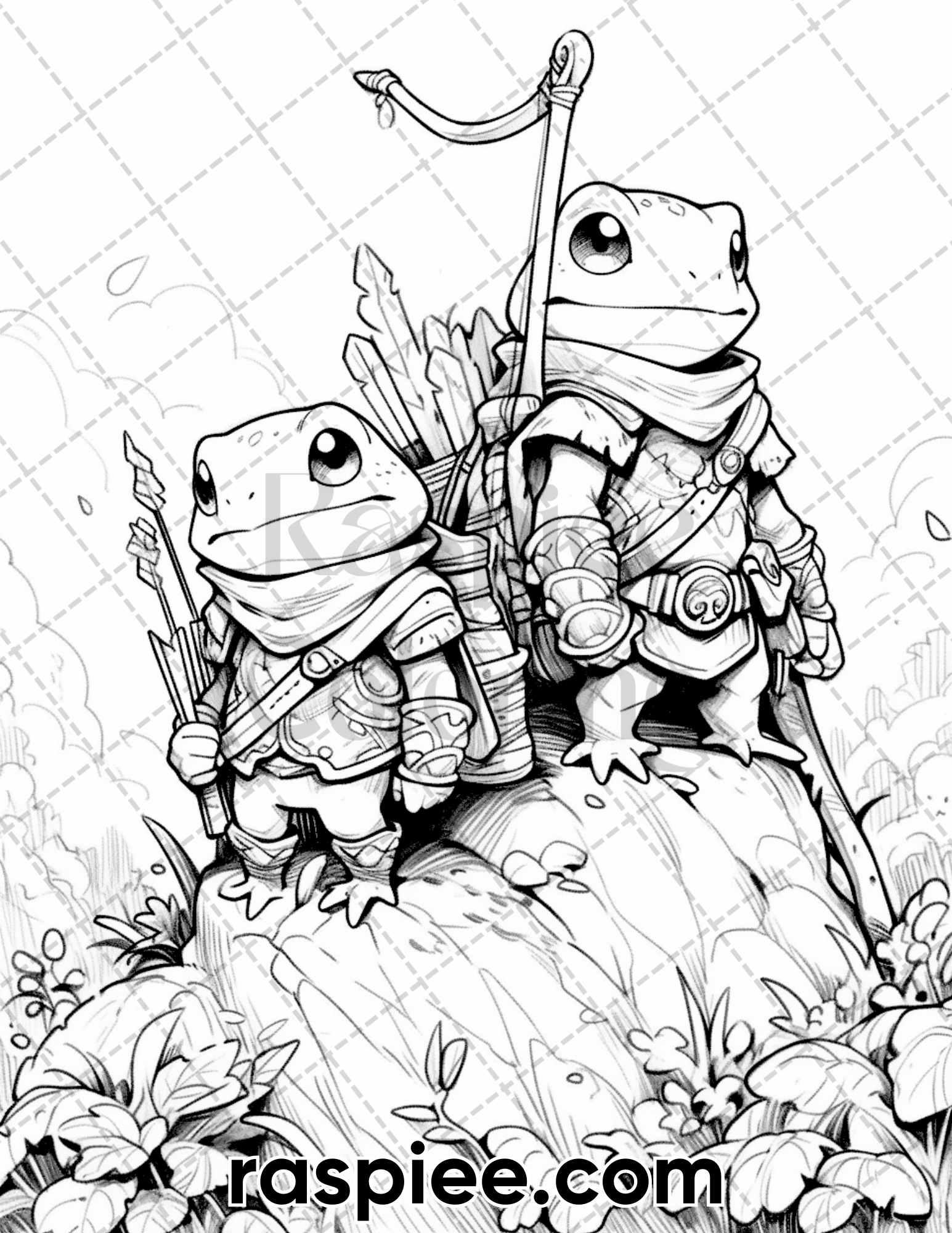50 The Frog Kingdom Grayscale Coloring Pages for Adults, Printable PDF Instant Download