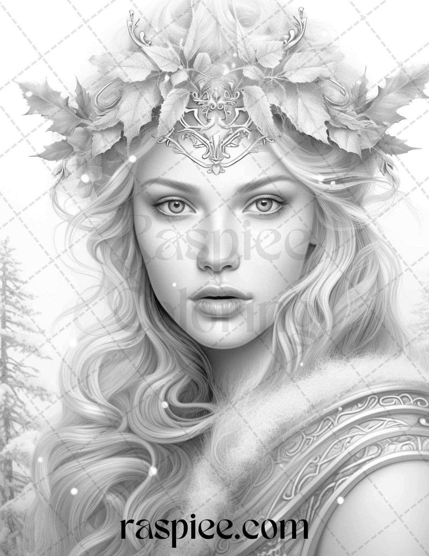 50 Winter Fairy Grayscale Coloring Pages Printable for Adults, PDF File Instant Download