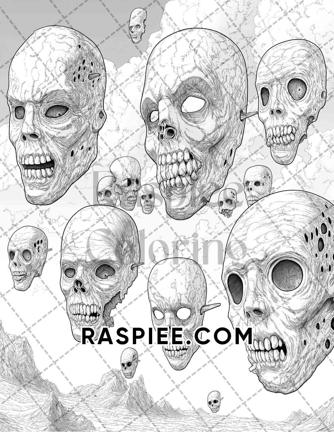 Halloween Surreal Adult Coloring Pages Printable PDF Instant Download