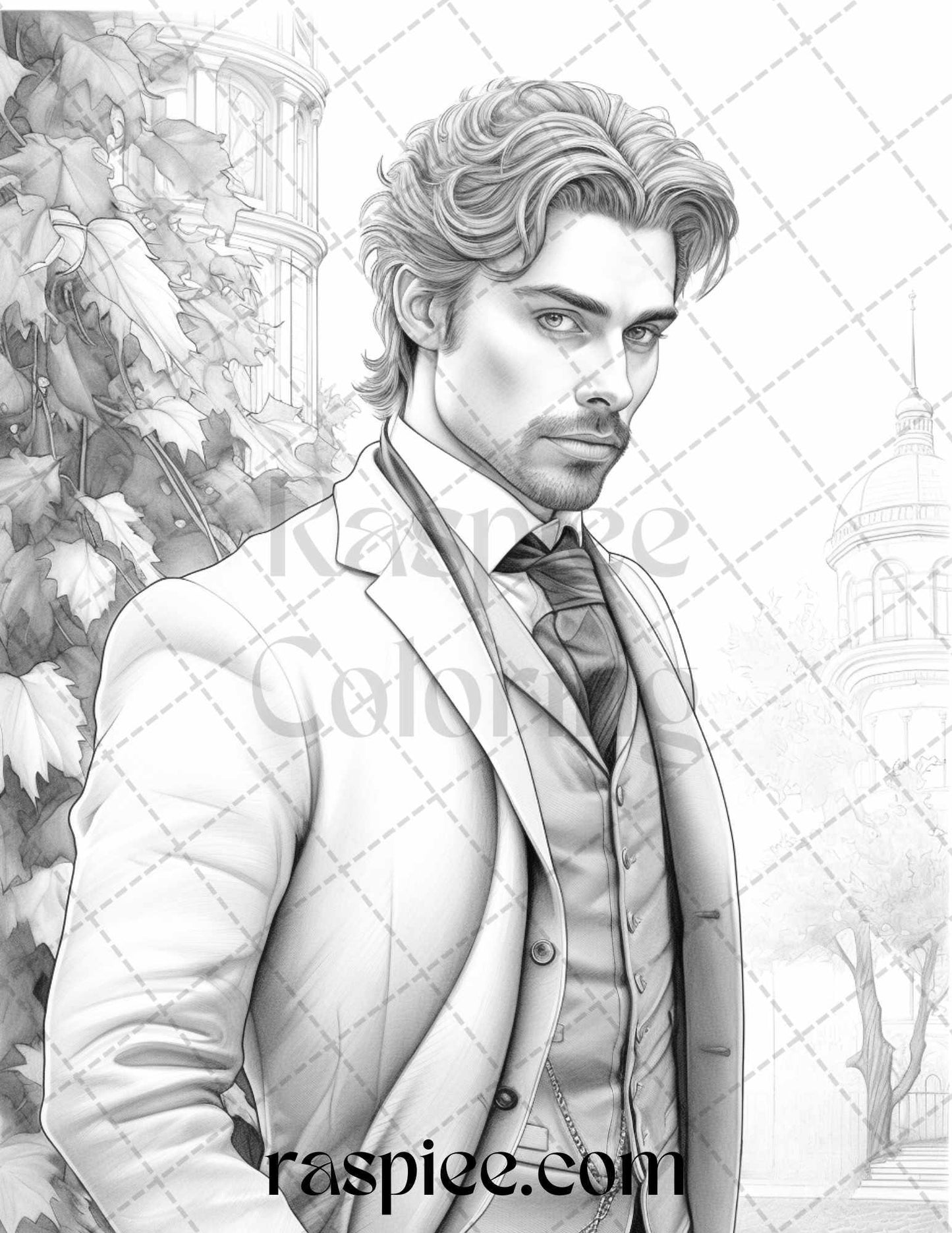 60 Victorian Autumn Portrait Grayscale Coloring Pages Printable for Adults, PDF File Instant Download