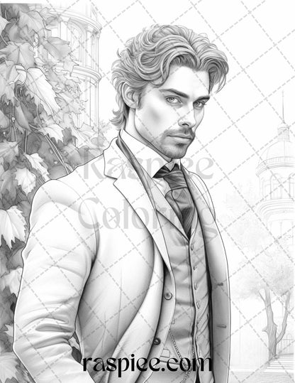 60 Victorian Autumn Portrait Grayscale Coloring Pages Printable for Adults, PDF File Instant Download