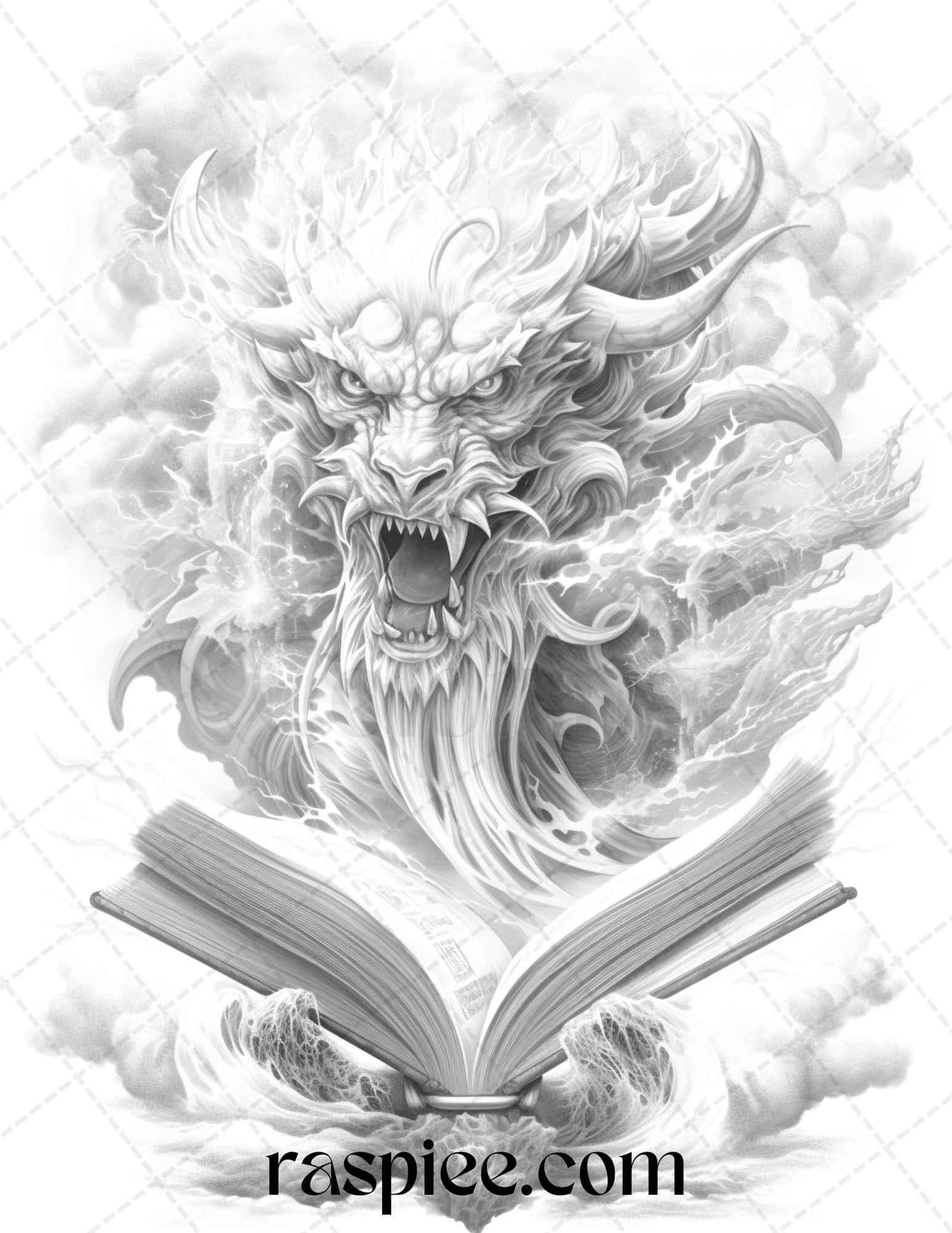 50 Magical Books Grayscale Coloring Pages Printable for Adults, PDF File Instant Download