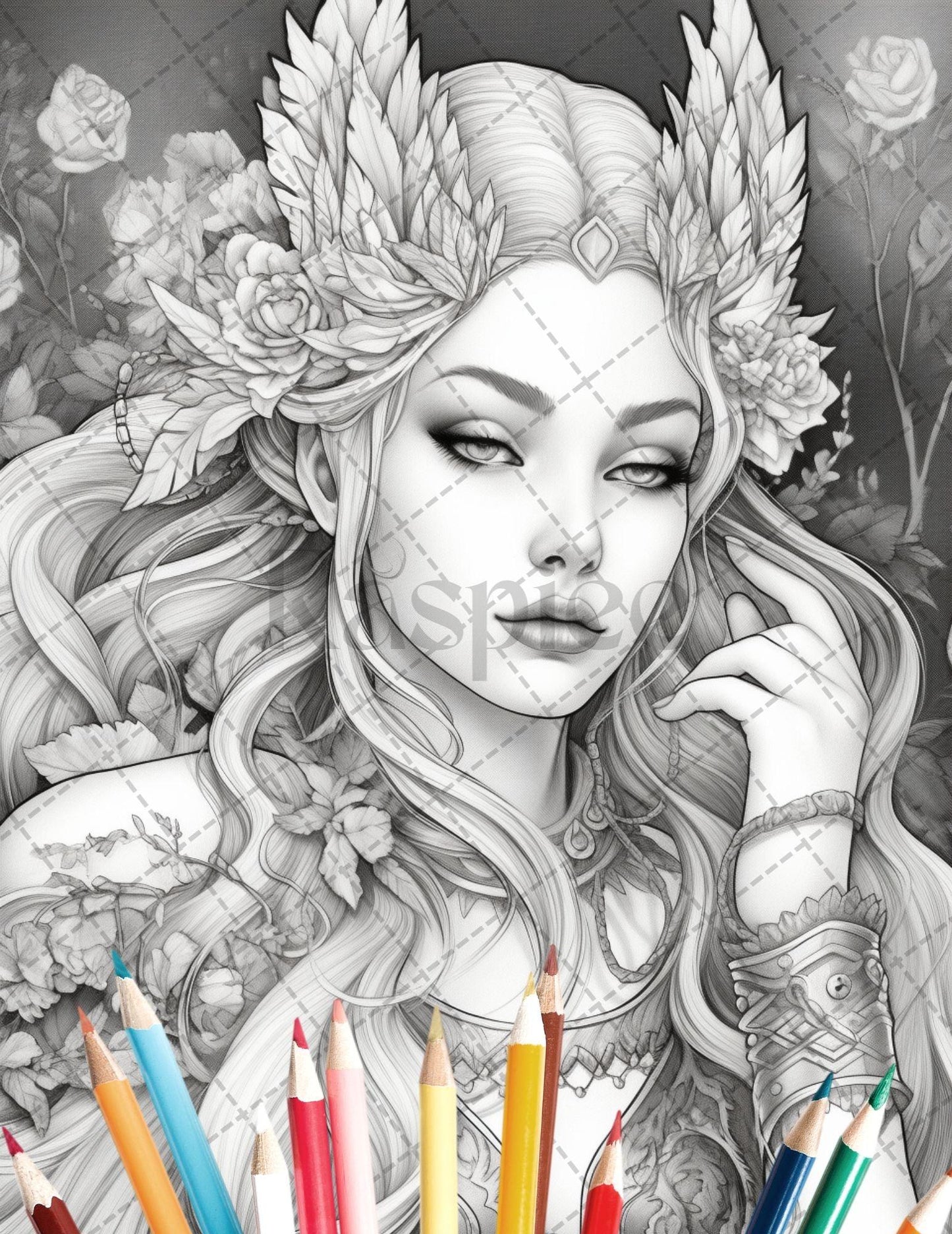 35 Beautiful Printable Elf Girls Coloring Book for Adults, Grayscale Coloring Page, PDF File Instant Download