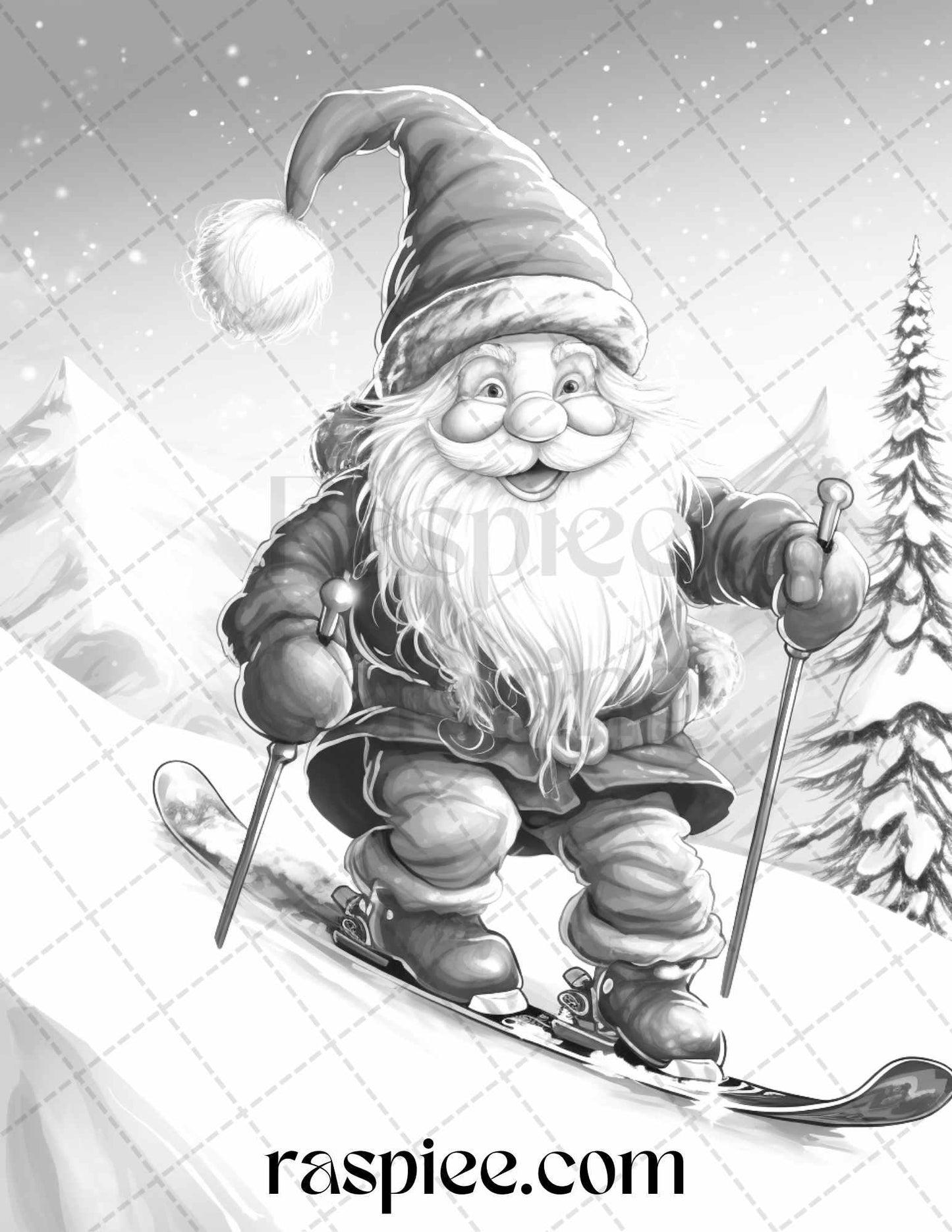 60 Christmas Gnomes Grayscale Coloring Pages Printable for Adults and Kids, PDF File Instant Download