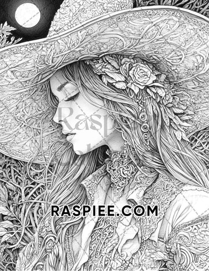 Enchanted Witches Adult Coloring Pages Printable PDF Instant Download