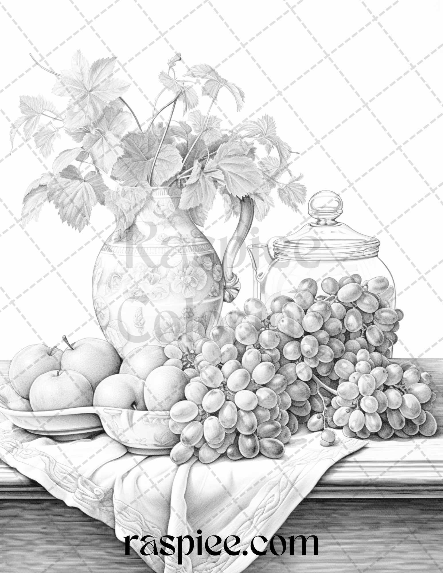 52 Still Life Grayscale Coloring Pages Printable for Adults, PDF File Instant Download