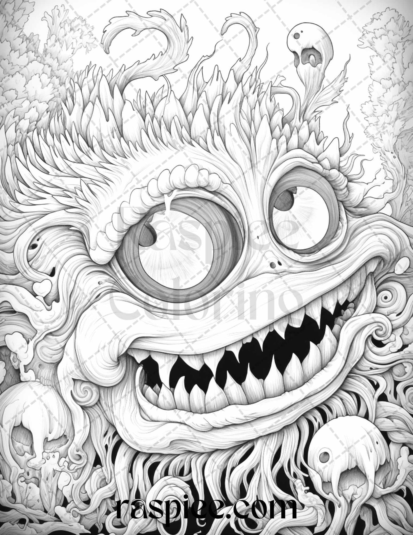 53 Surreal Creatures Grayscale Coloring Pages for Adults, Printable PDF File Instant Download