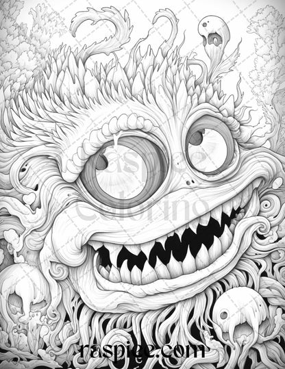 53 Surreal Creatures Grayscale Coloring Pages for Adults, Printable PDF File Instant Download