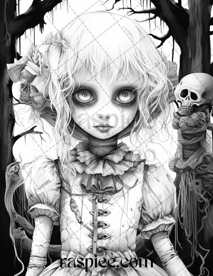 50 Scary Victorian Dolls Grayscale Coloring Pages Printable for Adults, PDF File Instant Download