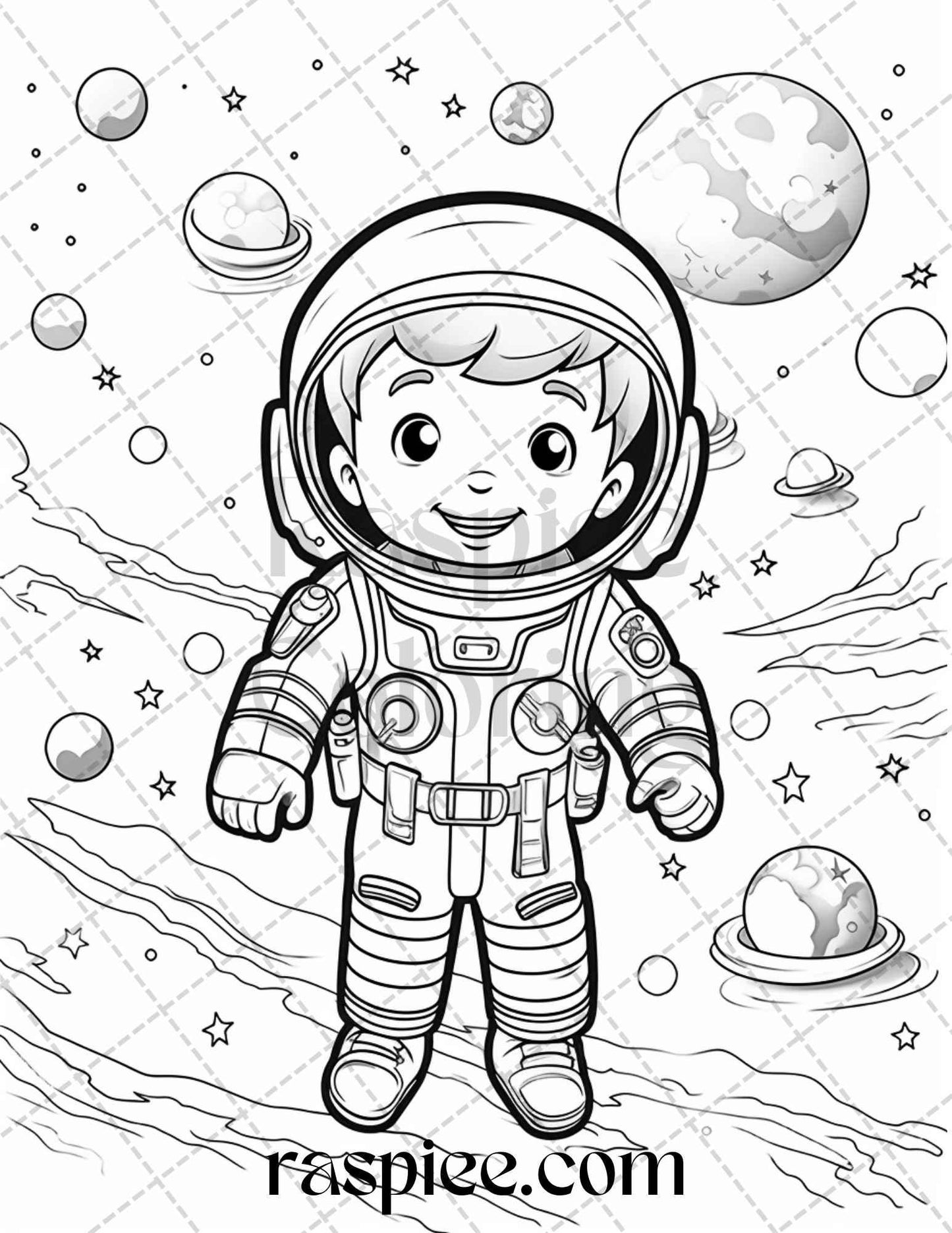 50 Cute Astronaut Adventures Coloring Pages Printable for Kids, PDF File Instant Download