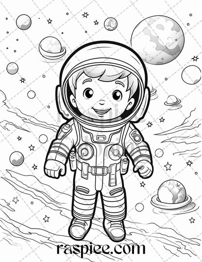 50 Cute Astronaut Adventures Coloring Pages Printable for Kids, PDF File Instant Download