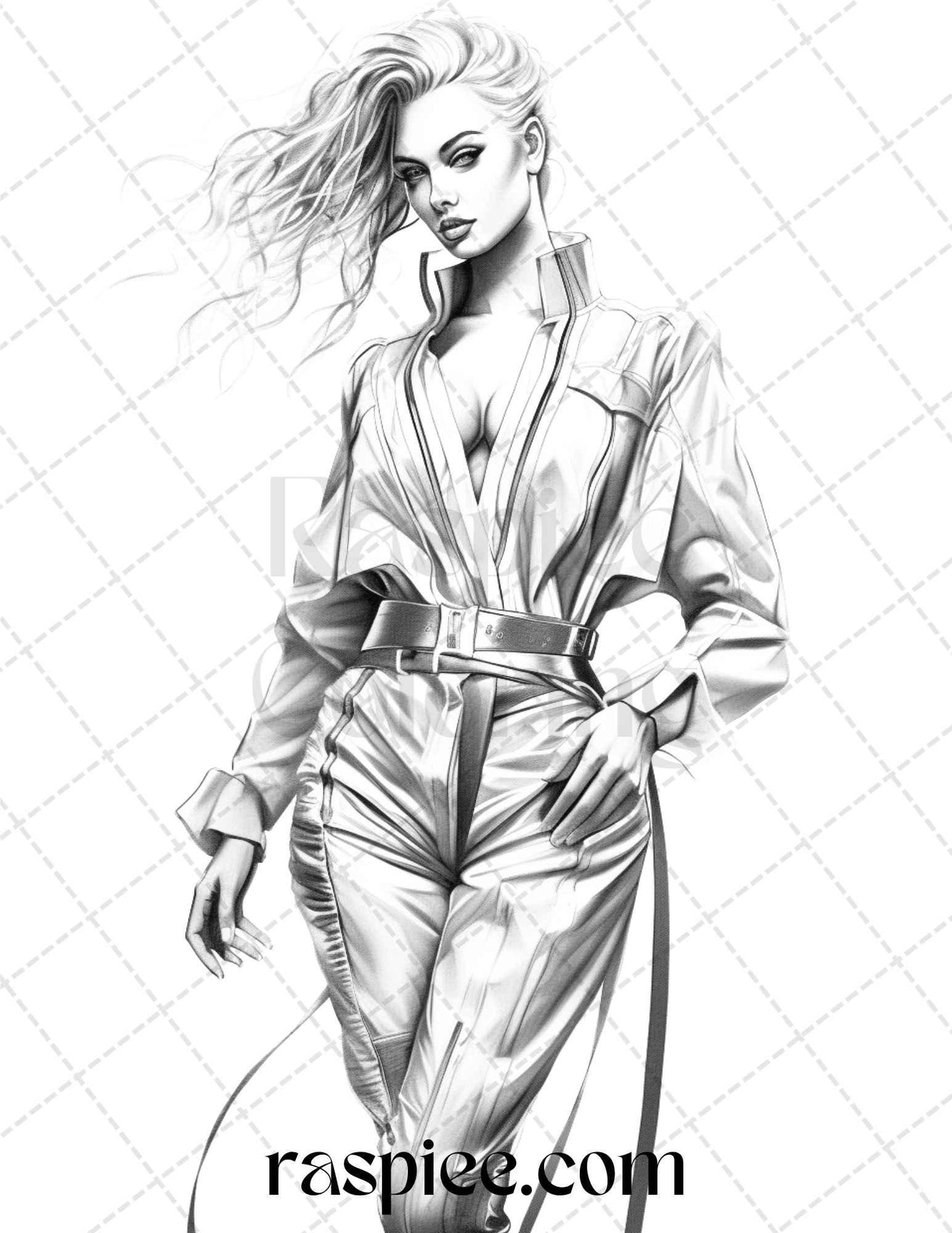 50 Streetwear Fashion Grayscale Coloring Pages Printable for Adults, PDF File Instant Download