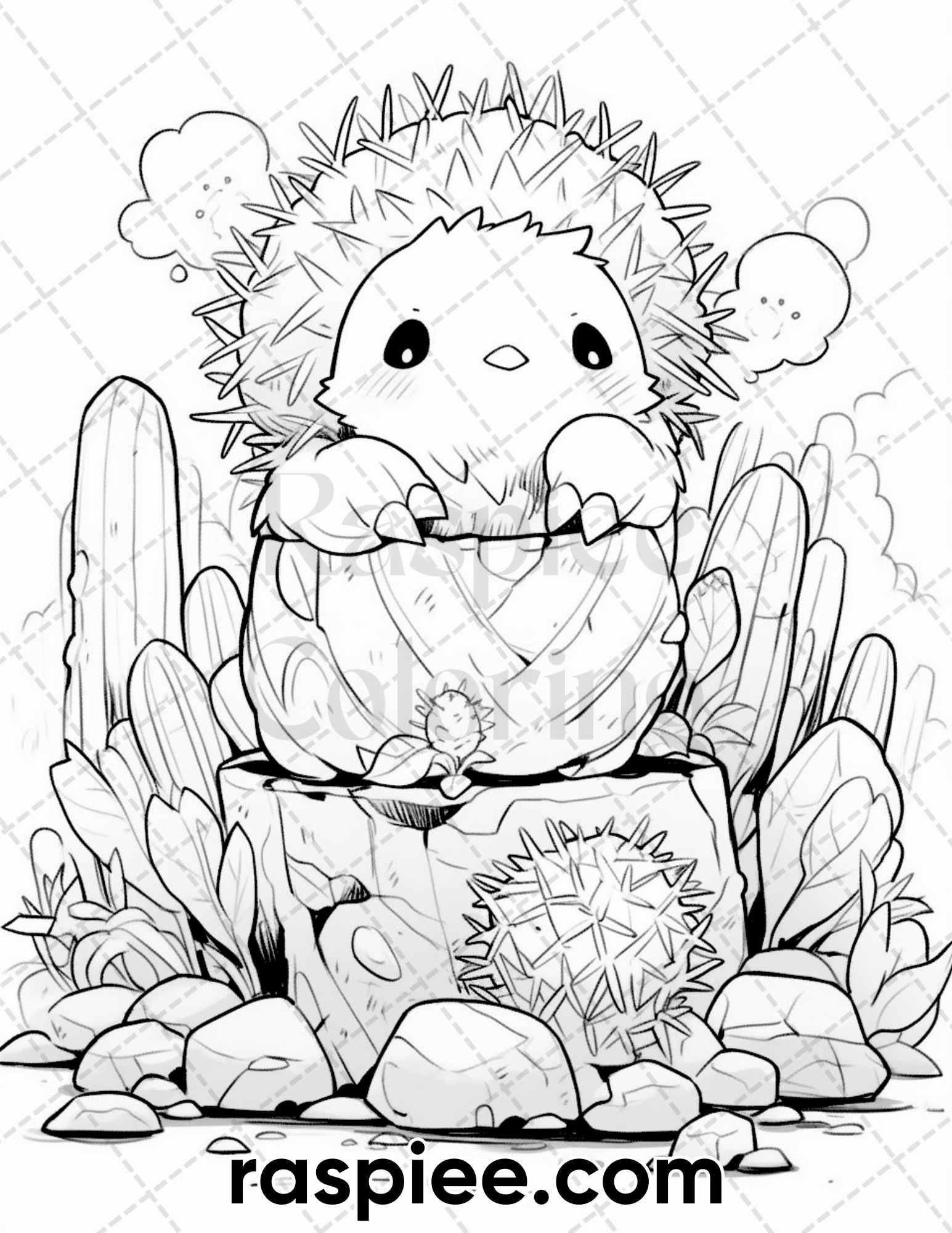 60 Cute Cactus Adventure Grayscale Coloring Pages for Adults, Printable PDF Instant Download