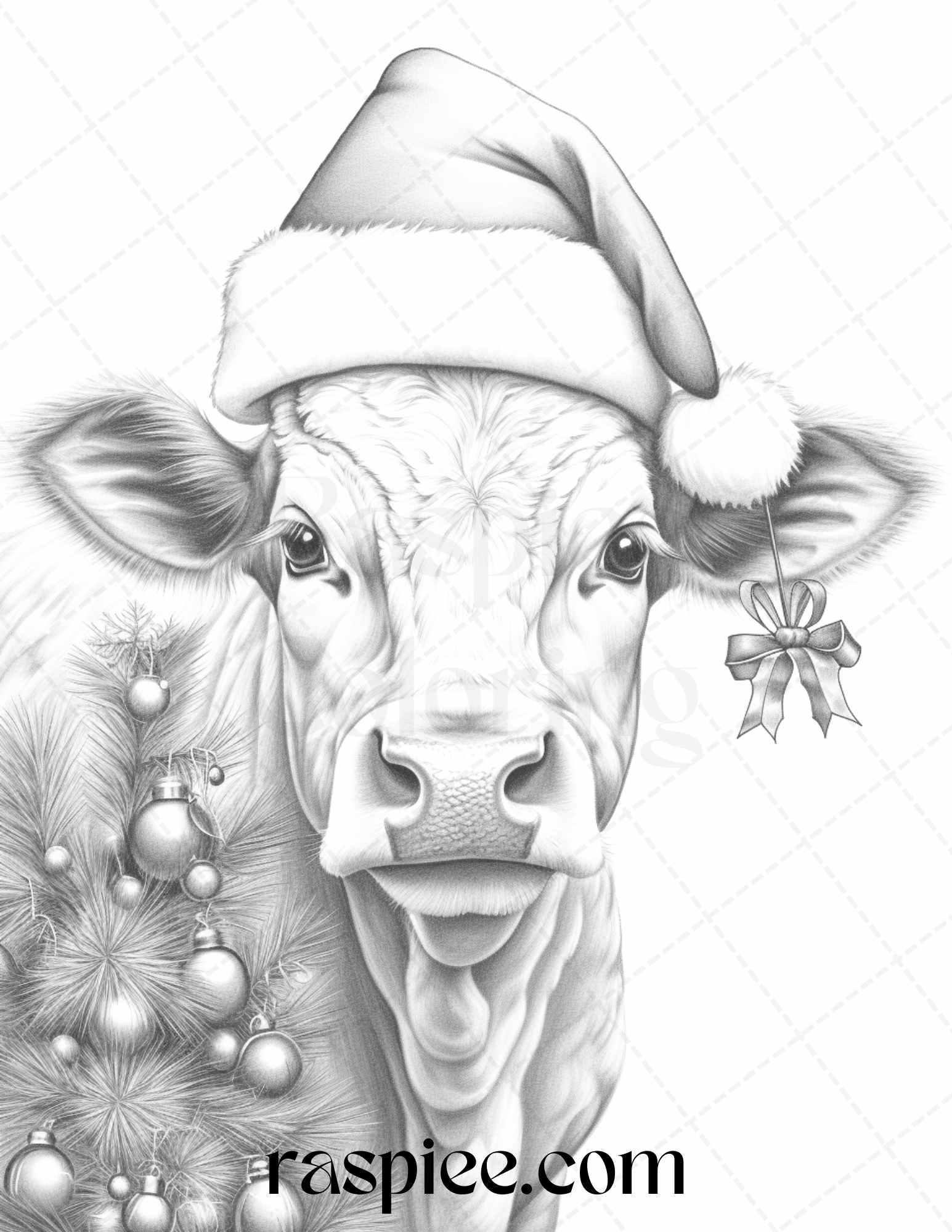 70 Christmas Animals Grayscale Coloring Pages Printable for Adults, PDF File Instant Download