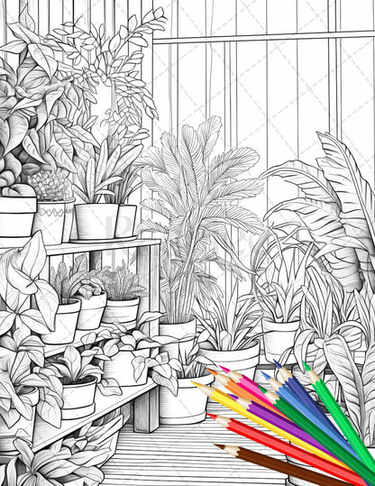 38 Indoor Houseplants Coloring Pages Printable for Adults, Grayscale Coloring Page, PDF File Instant Download