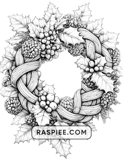 72 Christmas Wreaths Adult Coloring Pages