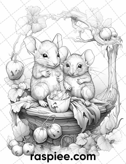 50 Enchanting Fairytale Mice Grayscale Coloring Pages Printable for Adults, PDF File Instant Download