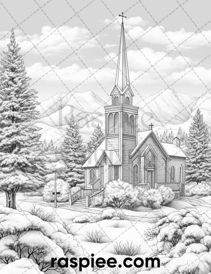 60 Merry Christmas Grayscale Coloring Pages Printable for Adult, Holiday Relaxation Art, PDF File Instant Download