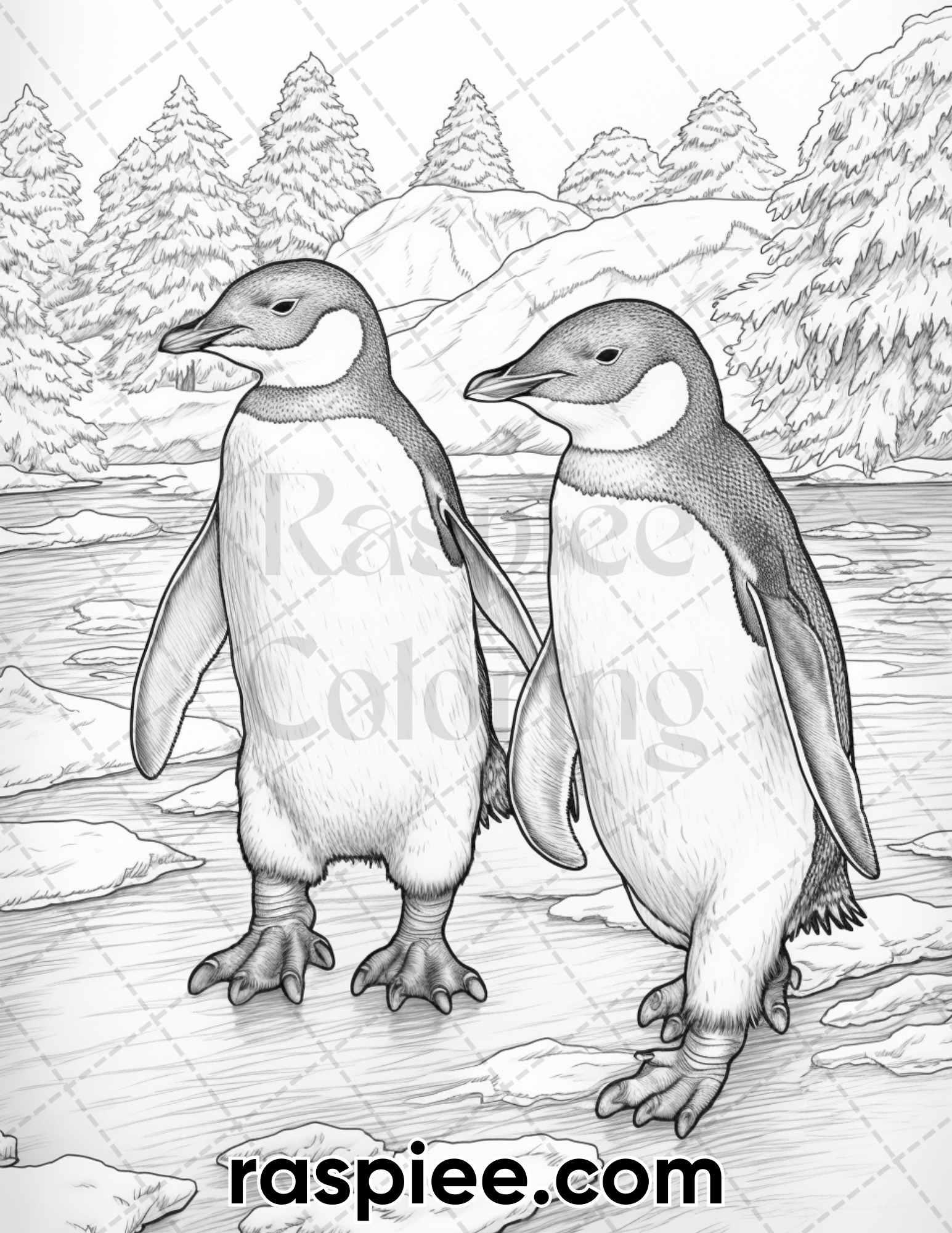55 Winter Wildlife Grayscale Coloring Pages for Adults, Printable PDF Instant Download