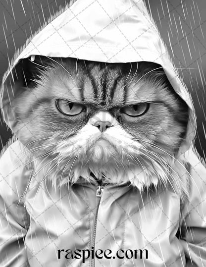 50 Grumpy Cat Grayscale Coloring Pages Printable for Adults, PDF File Instant Download