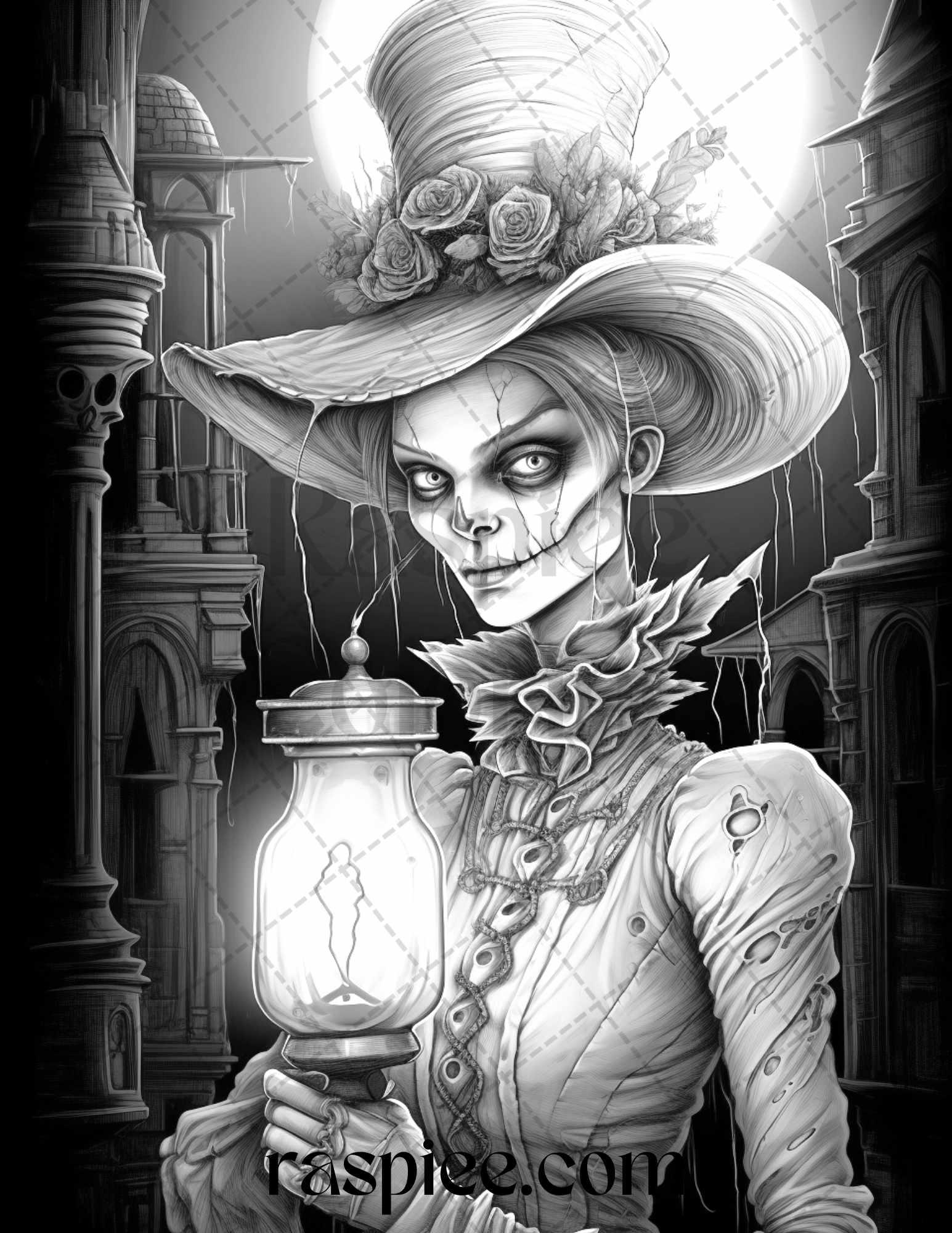 60 Halloween Victorian Era Grayscale Coloring Pages Printable for Adults, PDF File Instant Download
