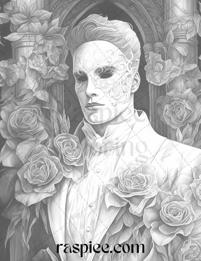 Phantom of the Opera Grayscale Coloring Pages Printable for Adults, PDF File Instant Download