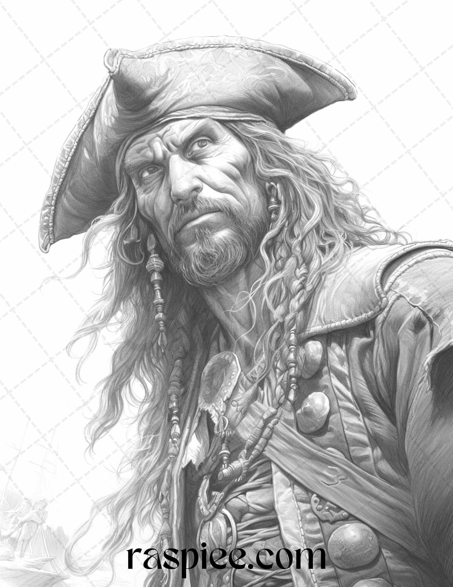60 Pirate Life Grayscale Coloring Pages Printable for Adults, Stress Relief Coloring, PDF File Instant Download