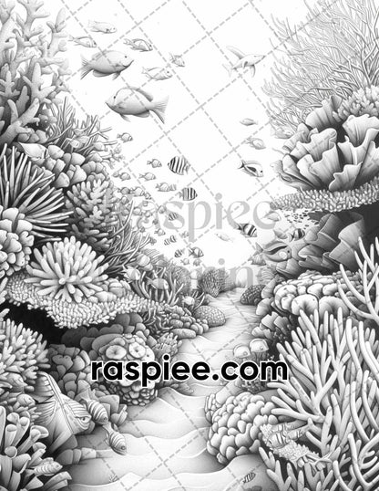 62 Relaxing Summer Grayscale Adult Coloring Pages Printable PDF Instant Download