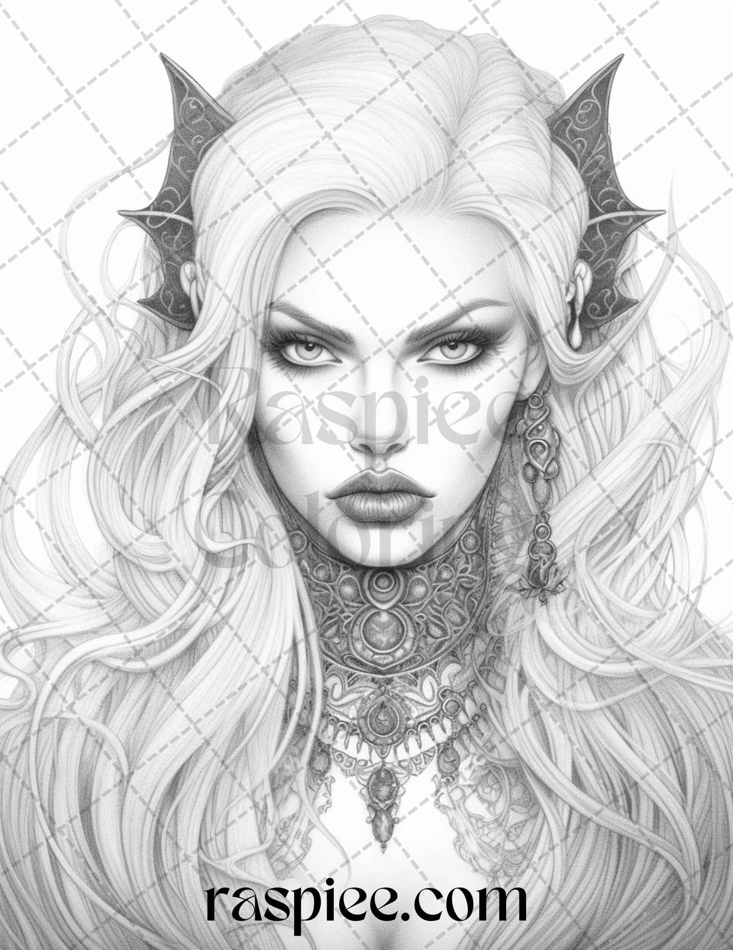Bewitching Vampires Grayscale Coloring Pages Printable for Adults, PDF File Instant Download