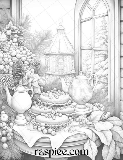 90 Merry Christmas Grayscale Coloring Pages Printable for Adults, PDF File Instant Download