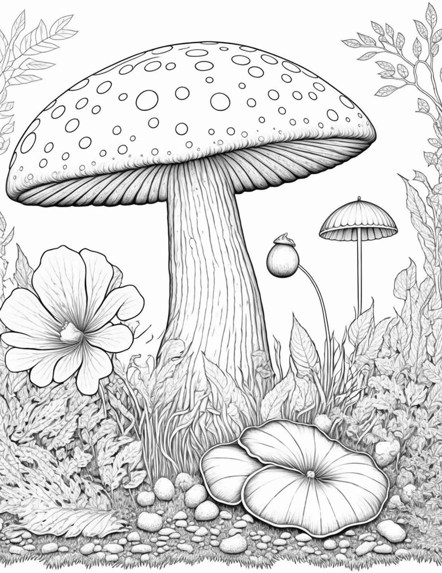 100 Mushroom Forest Coloring Pages Printable for Adults and Kids, Grayscale Coloring Book, Printable PDF File Instant Download