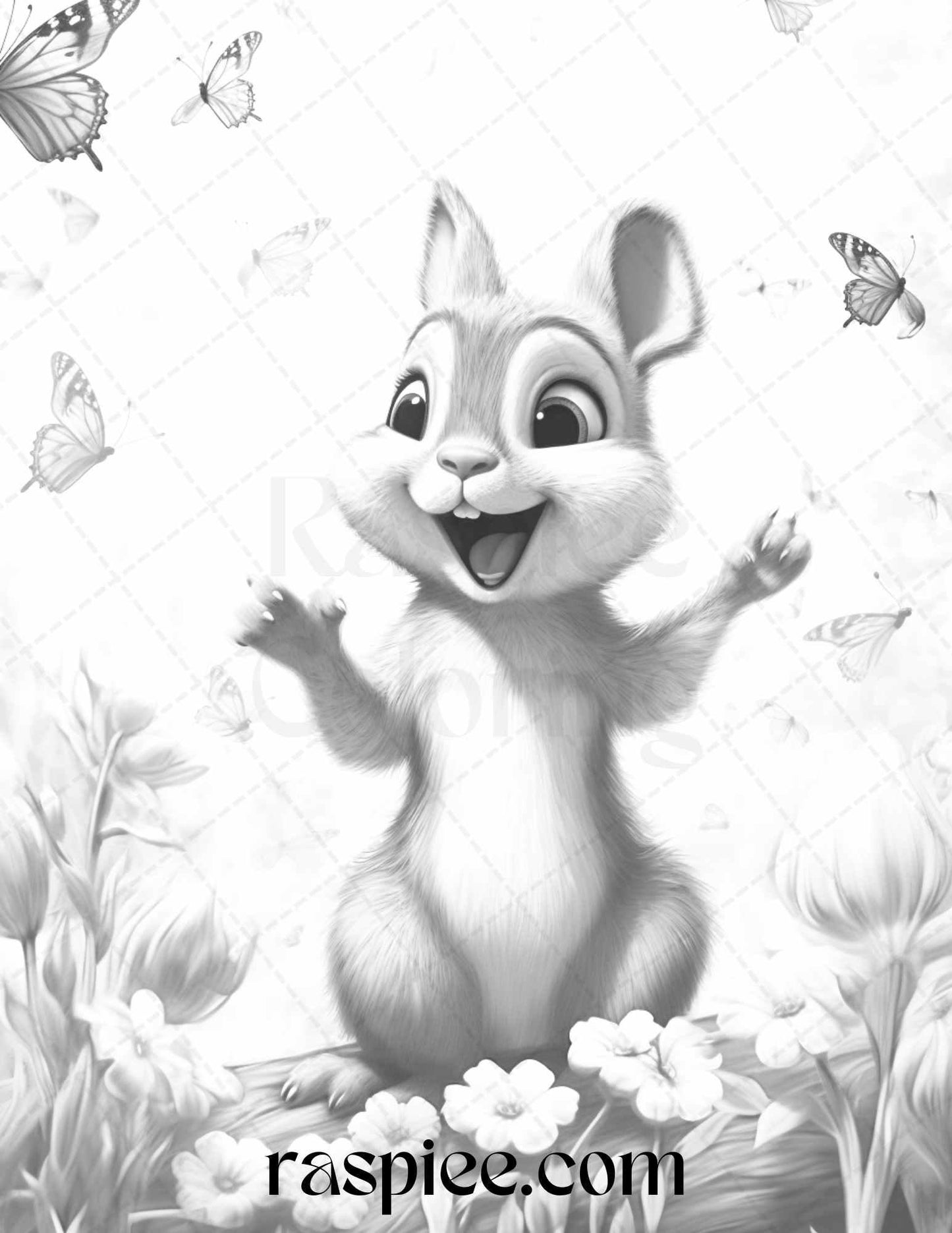 52 Adorable Squirrels Grayscale Coloring Pages Printable for Adults Kids, PDF File Instant Download