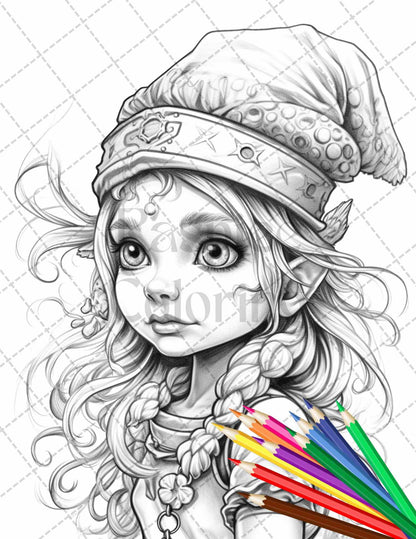 41 Adorable Gnome Girls Grayscale Coloring Pages Printable for Adults and Kids, PDF File Instant Download