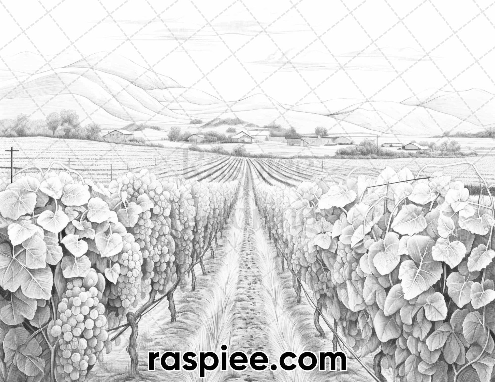 60 Spring Rainy Day Landscapes Grayscale Adult Coloring Pages, Printable PDF Instant Download