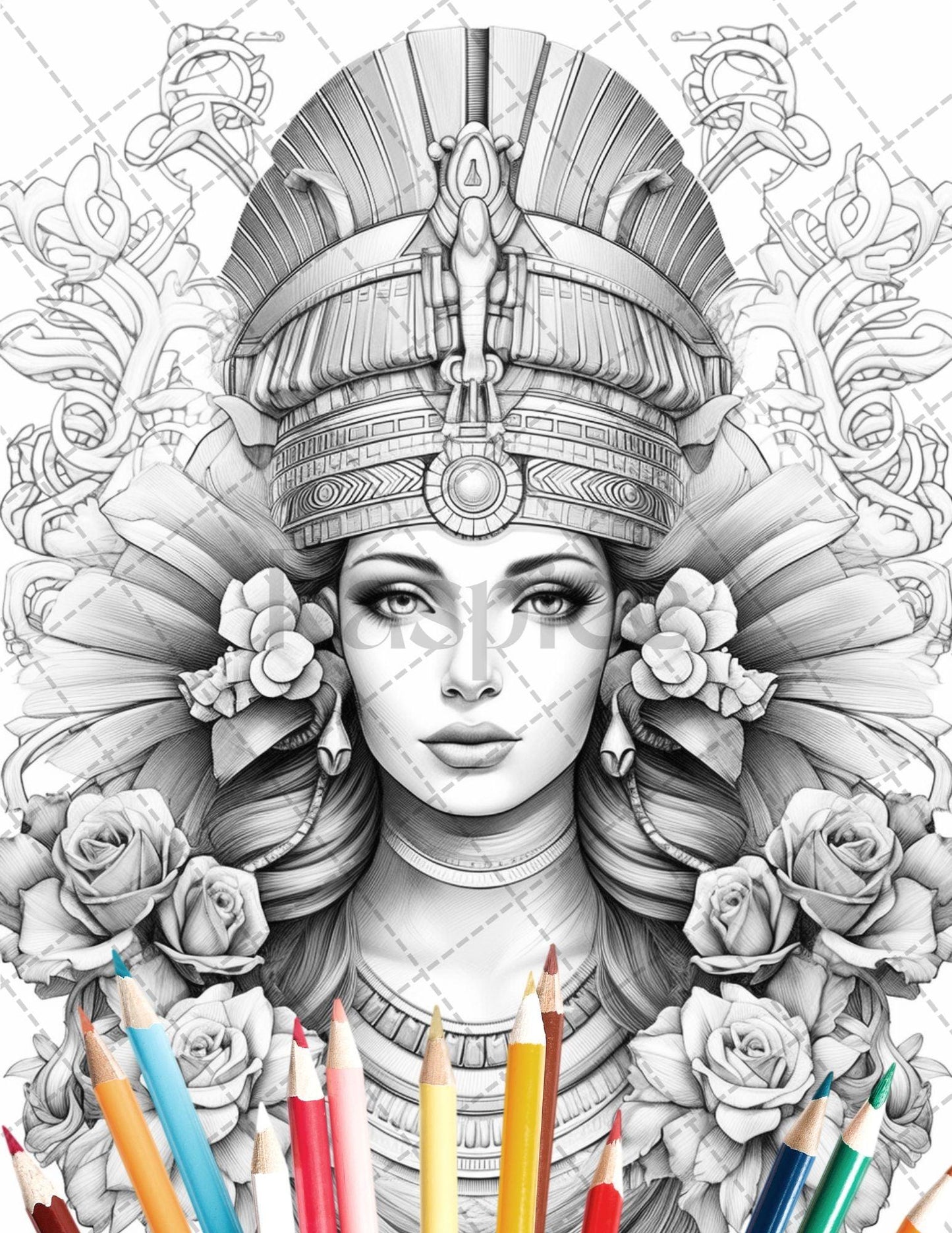 35 Ancient Egyptian Queens Coloring Book Printable for Adults, Grayscale Coloring Page, PDF File Instant Download