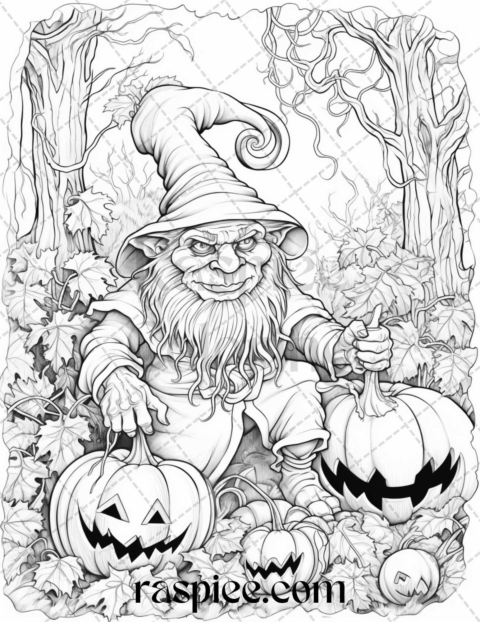 50 Halloween Goblin Grayscale Coloring Pages Printable for Adults, PDF File Instant Download